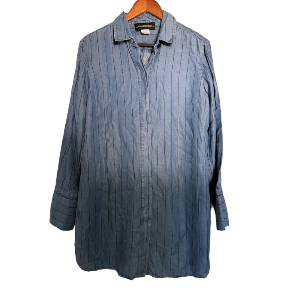 By Malene Birger Womens Denim Button Down black stripes Size 36 Small - Picture 2 of 9